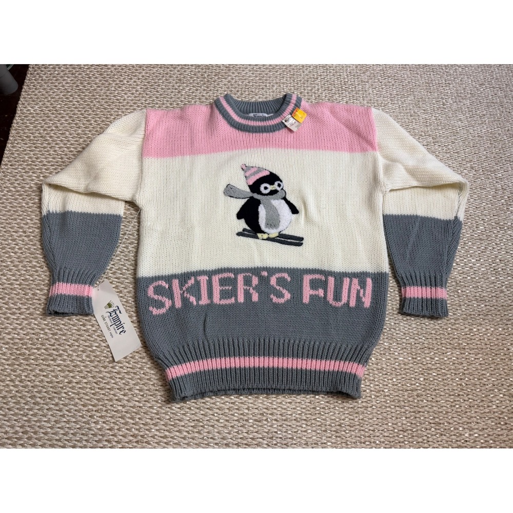 Vintage Empire Knitwear Penguin Ski Sweater Skier's Fun NWT aspen vail preppy